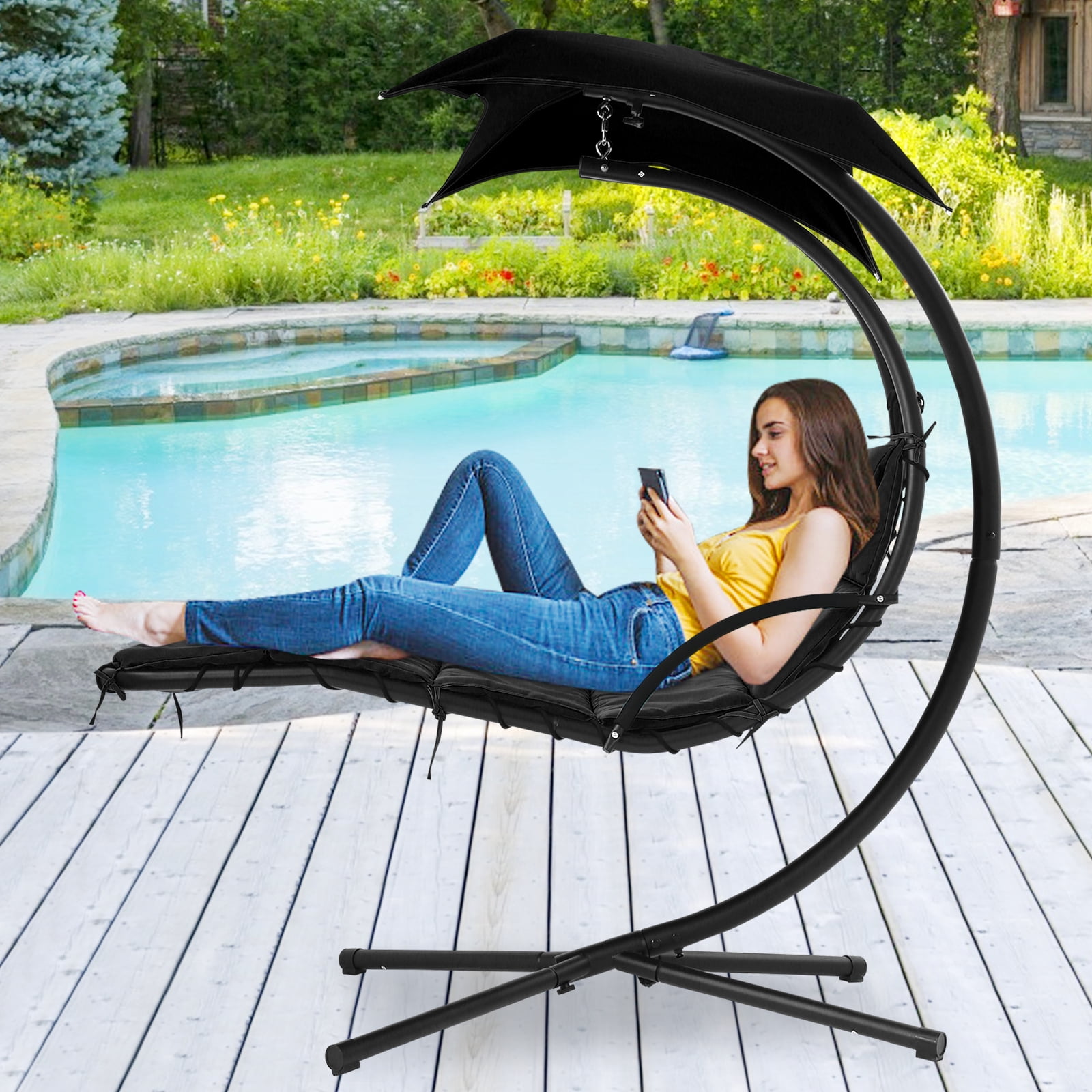 Hanging Chaise Lounge Chair, Floating Chaise Air Porch Stand Swing with