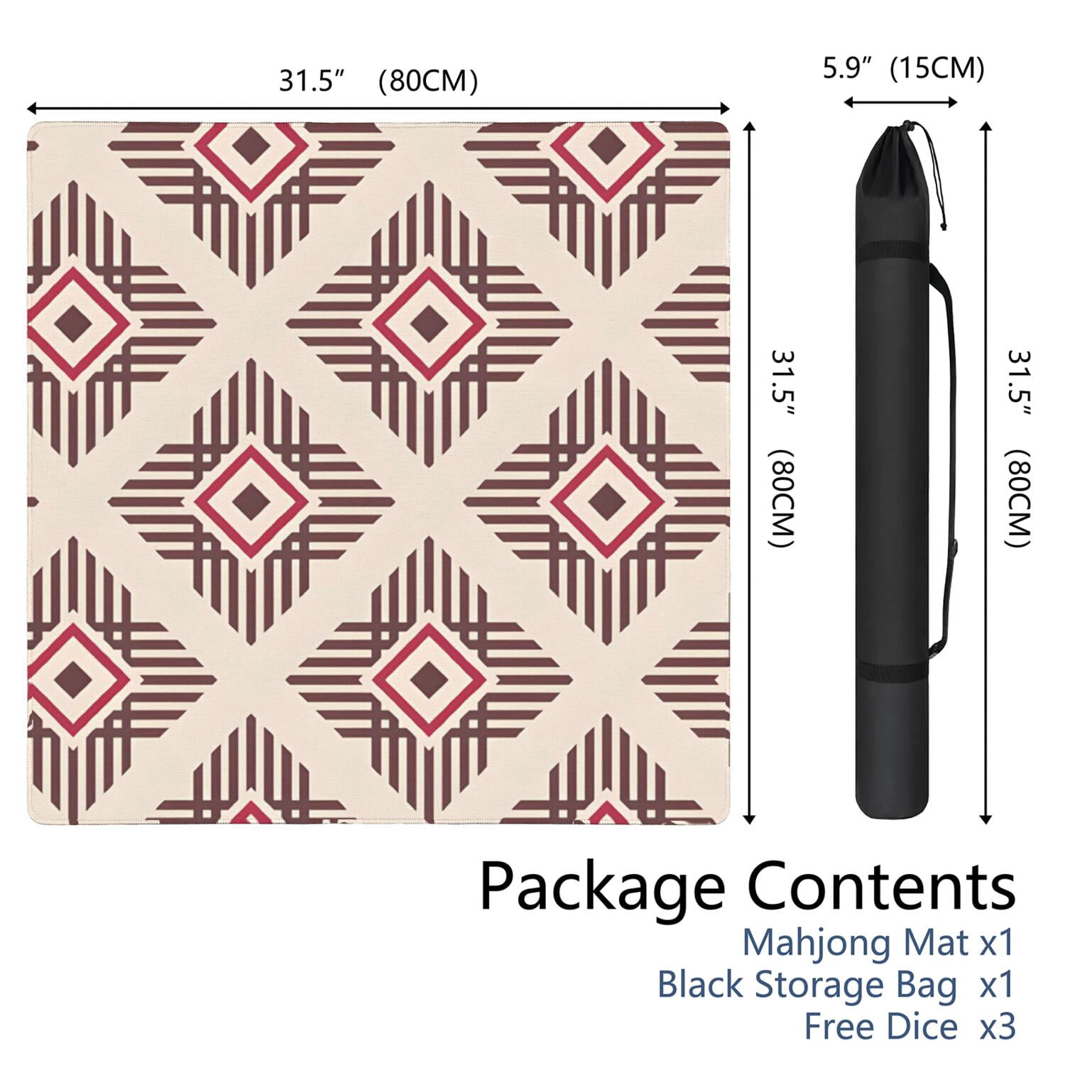 Boho Style Large Non-Slip Playing Surface for Mahjong 31.5x31.5 Inch Rubber Mat with Noise Dampening for Card Games Board Games and Game Room Decor