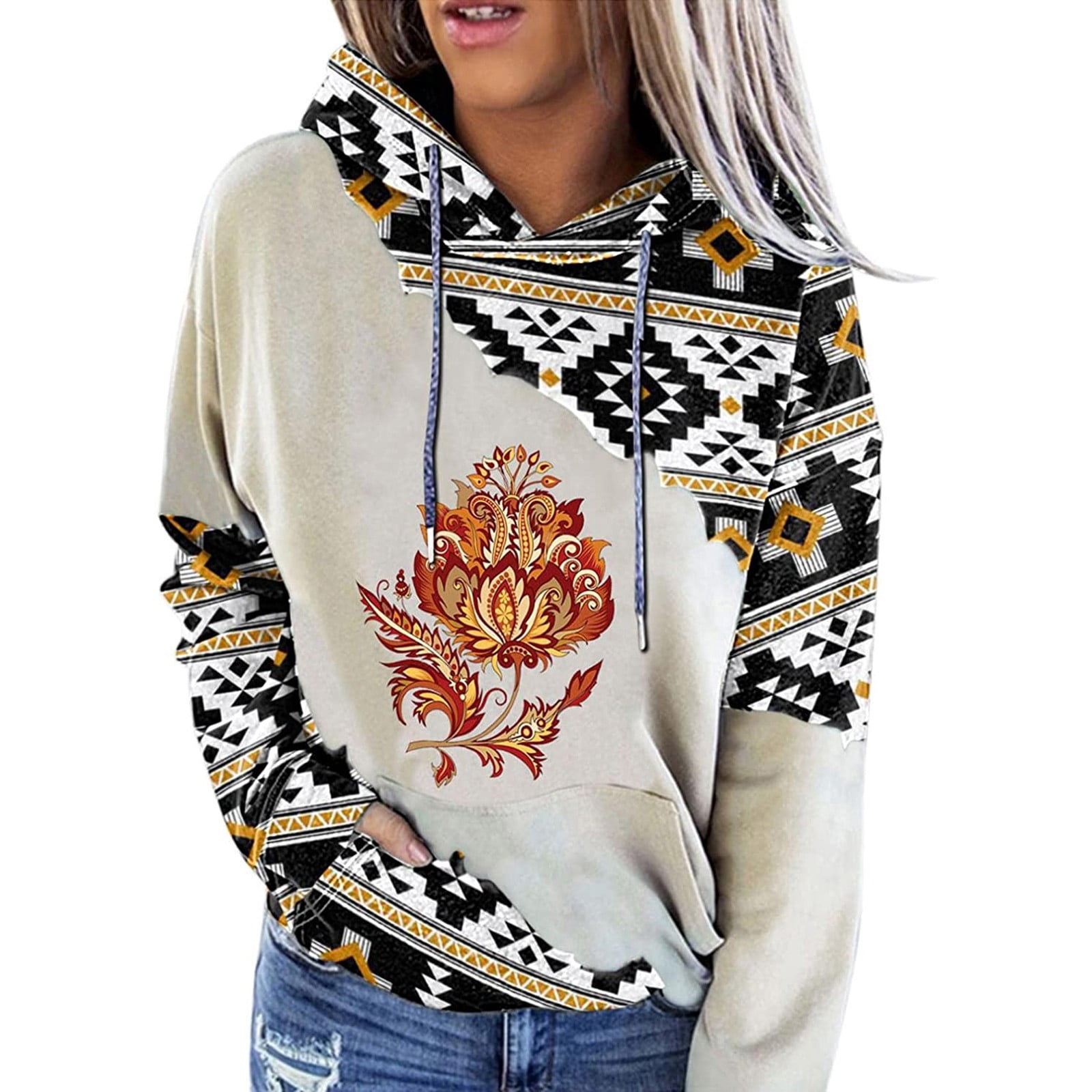Diahey Women's Aztec Hoodie Geometric 