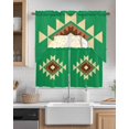 thumbnail image 2 of Green Brown Boho Kitchen Curtains Swag Valance and Tier Curtains Set 36 Inch Length, Country Simple Abstract Ethnic Geometric Rod Pocket Drape Panels Pair Swag Curtains for Bathroom/Cafe/Window, 2 of 6