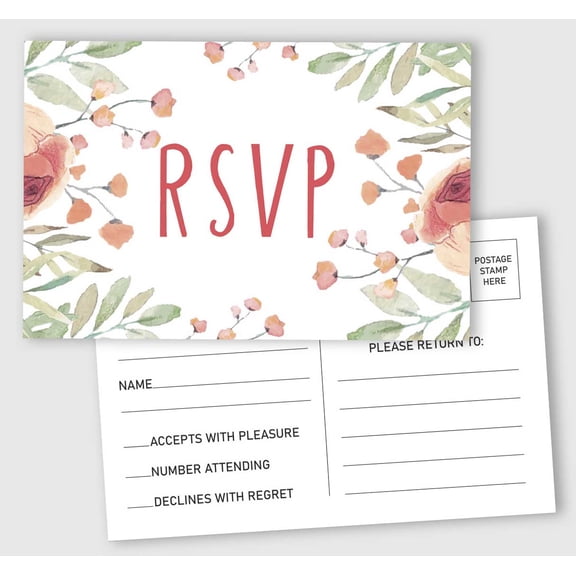 Inkdotpot 50 Blank RSVP Postcards Floral Greenery Print 4"X6" Response Cards,RSVP Reply Card For Wedding,Bridal Shower,Baby Shower
