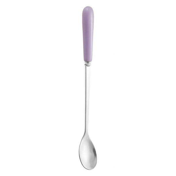 Zhuge Cubiertos de plata 2 piezas Cuchara de hielo de acero inoxidable con mango corto Cuchara para helado de postre para el hogar Cuchara para revolver - Plata púrpura