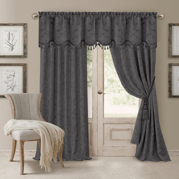 Elrene Home Fashions Mia Jacquard Scroll Blackout Window Curtain, 52" x 95" (1 Panel), Grey