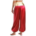 thumbnail image 7 of renvena High Waist Silky Satin Arabian Harem Pants for Women for Rave Halloween Cosplay Dancewear Burgundy 4XL, 7 of 7