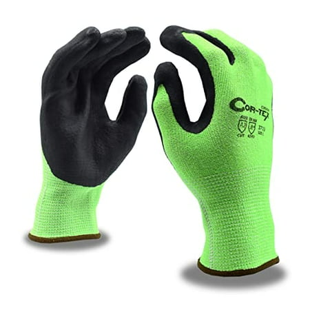 

10-Pack of Cordova 3713S Cor-Tex Hi-Vis Lime 13-Gauge HPPE Plaited Shell Work Gloves Black Sandy Nitrile Palm Coating ANSI Cut Level A2 Small