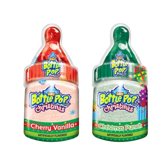 Baby Bottle Pop Christmas Candy with Dipping Powder, Assorted Flavors, 1.1 oz, (Individual Item)