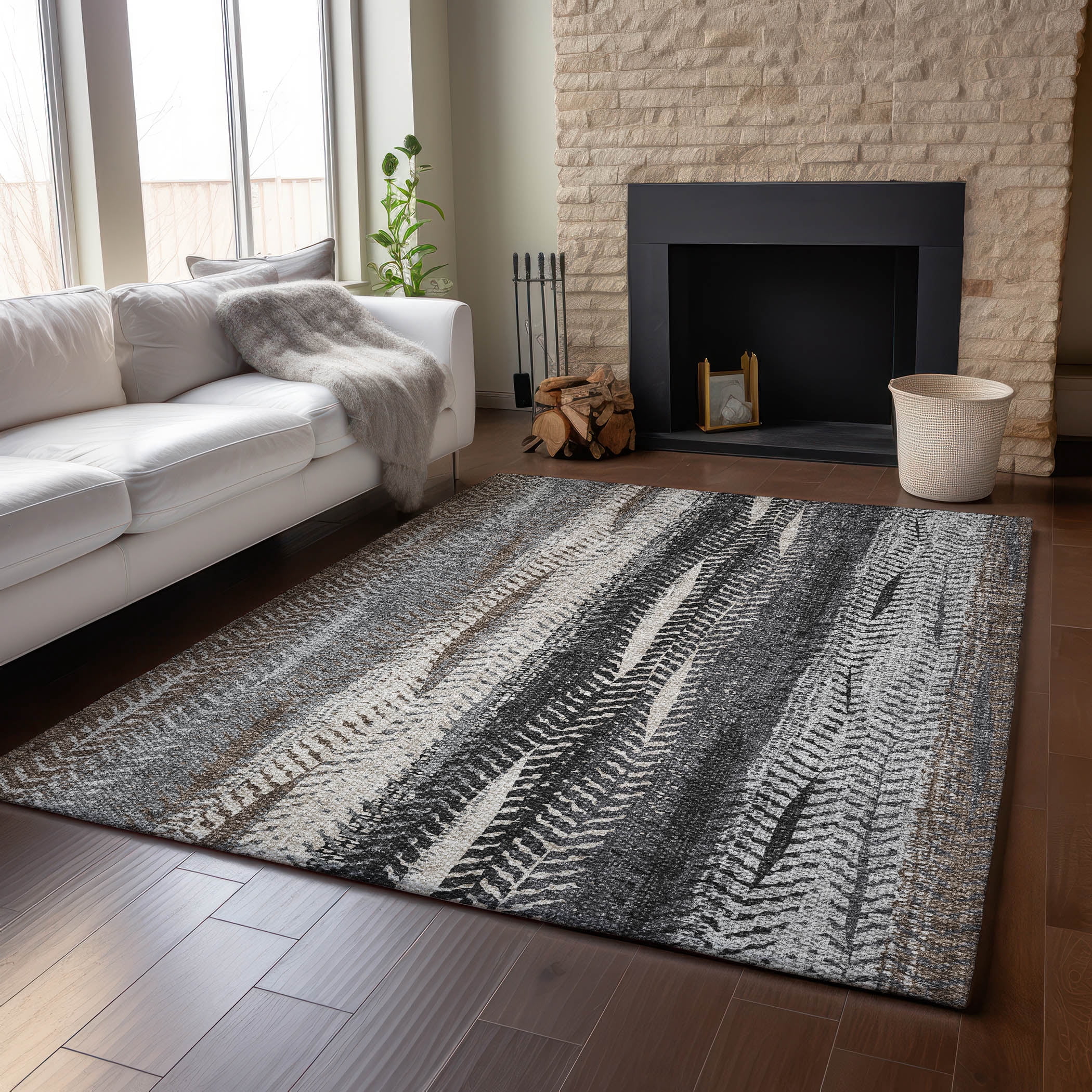 Addison Rugs Mayfield Washable Transitional Stripes Brown Rectangle Rug, 8' x 10'
