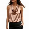 thumbnail image 5 of Silk Satin Halter Tops for Women，Summer 2026 Cowl Neck Tie Back Going Out Sleeveless Business Casual Tank Top Elegant Satin Tie Back Tank Top Gold XS, 5 of 8