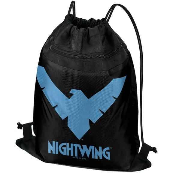 Batman Nightwing Logo Drawstring Backpack Sports Bag Sackpack 17" x 13", Perfect for Gym, Yoga or Practice