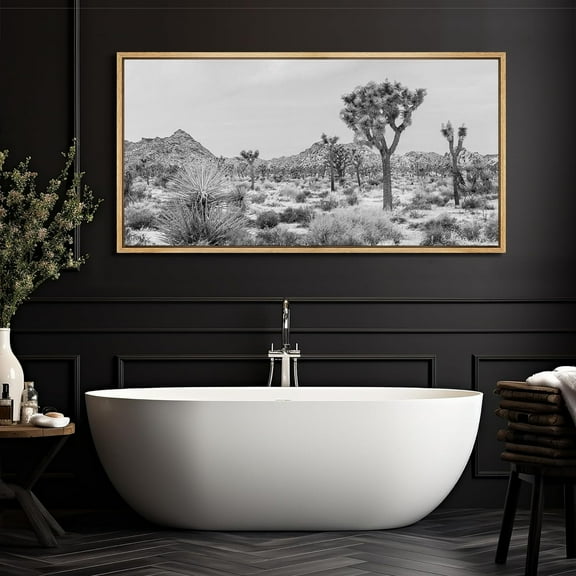 IDEA4WALL Extra Large Framed Canvas Print Wall Art Desert Black and White Joshua Tree Landscape Nature Scenery Antique Retro Fine Art Tropical Decorative for Home Decoration - 60"x30"