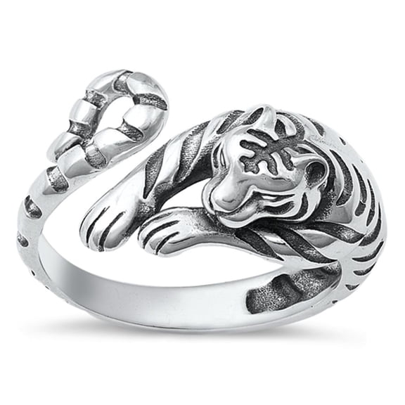 Fashion Tiger Ring .925 Sterling Silver Adjustable Spoon Band Jewelry Female Male Unisex Size 10