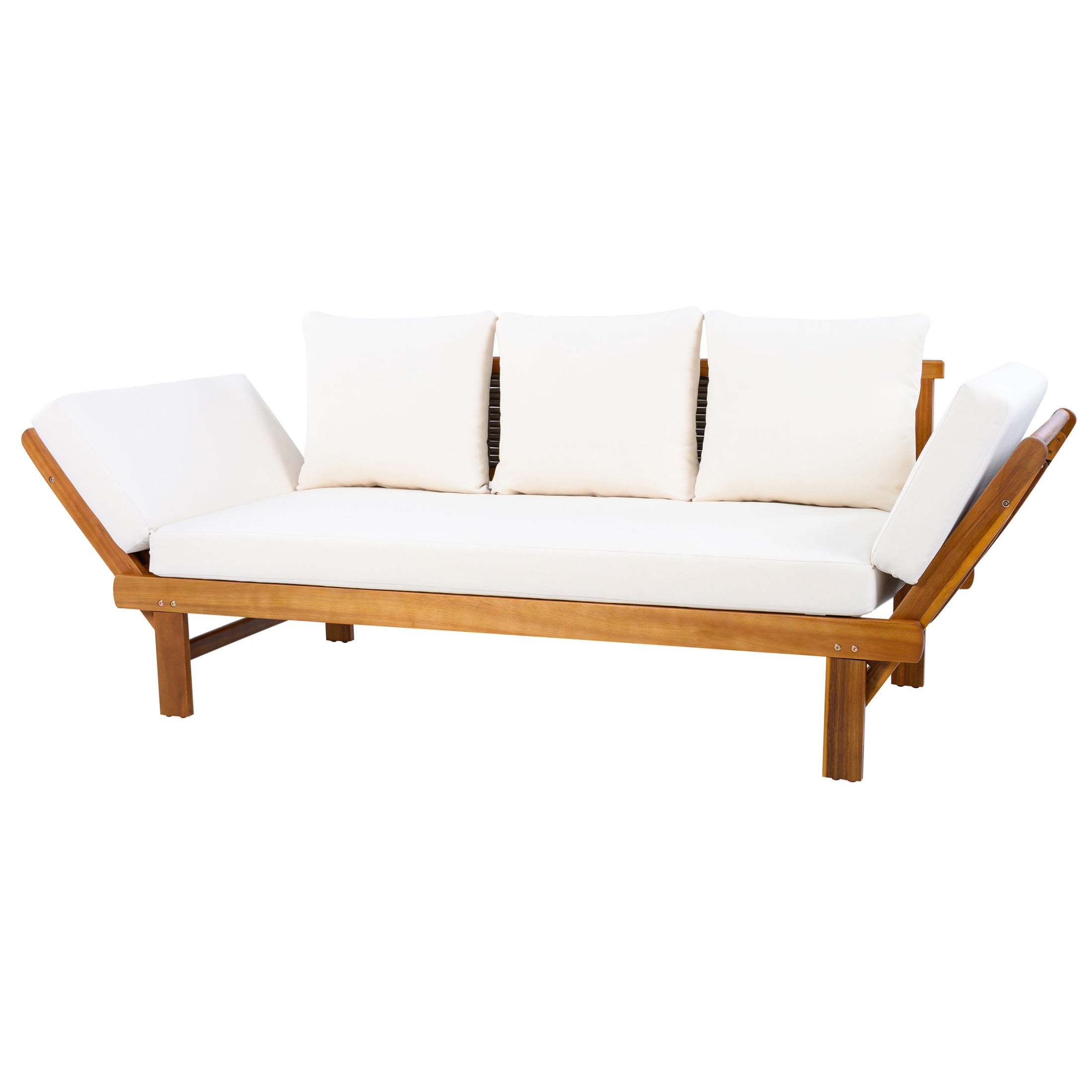 Christopher Knight Home 94.41" Outdoor Daybed with Adjustable Armrests, Teak and Cream