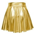 thumbnail image 4 of Faux Leather Sexy Pleated Skirts for Women Metallic Wet Look High Waist A-line Dress Prom Party Club Flared Skirt, 4 of 5