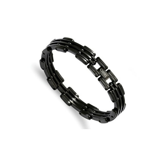Gem & Harmony Mens Bracelet in Stainless Steel with Black Plating 8.50 inches for Men