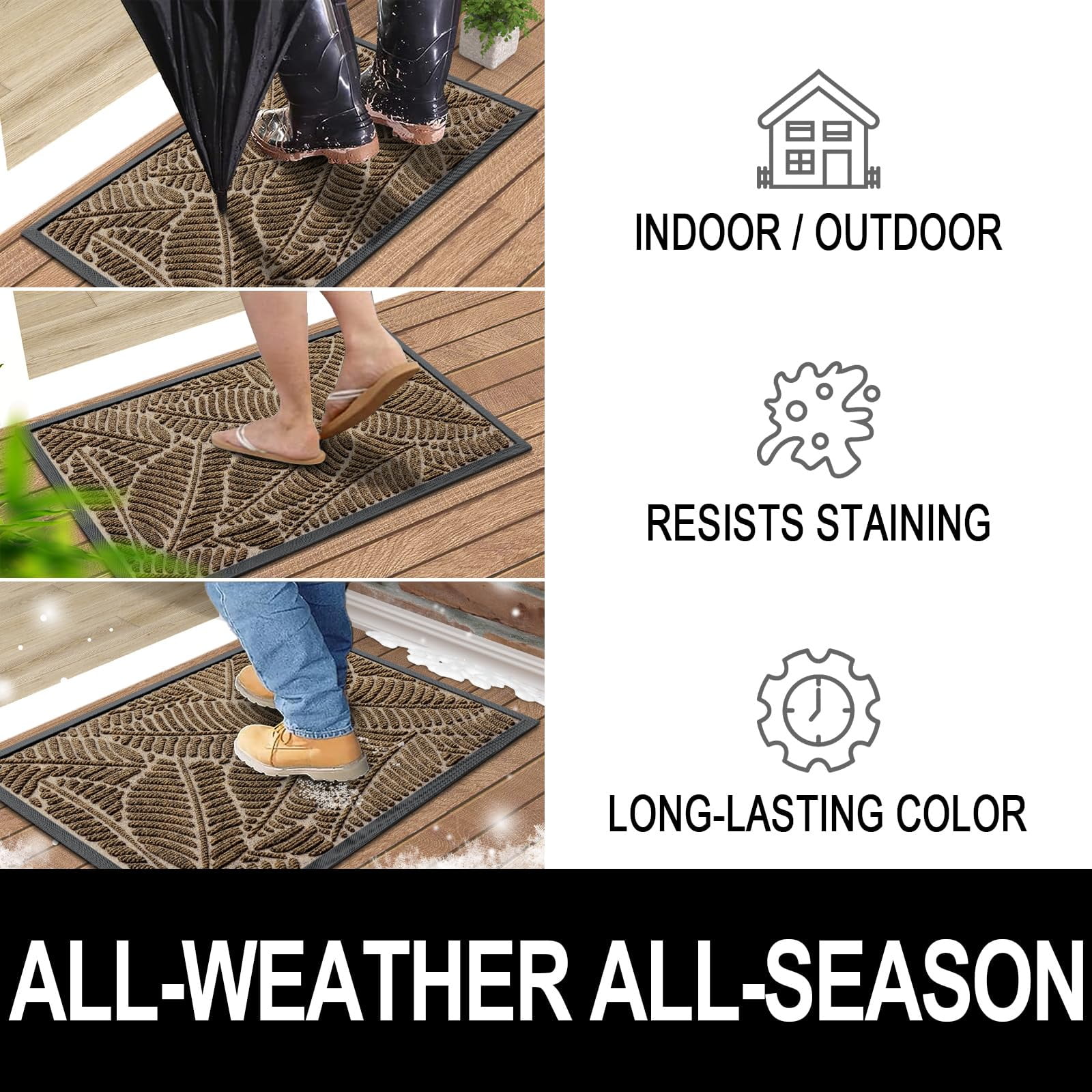 Buganda Waterproof Doormat, Non Slip Absorbent Rubber Door Mat for Outdoor and Indoor, Low Profile Dirt Trapper Front Door Rug, 48"x32",Brown