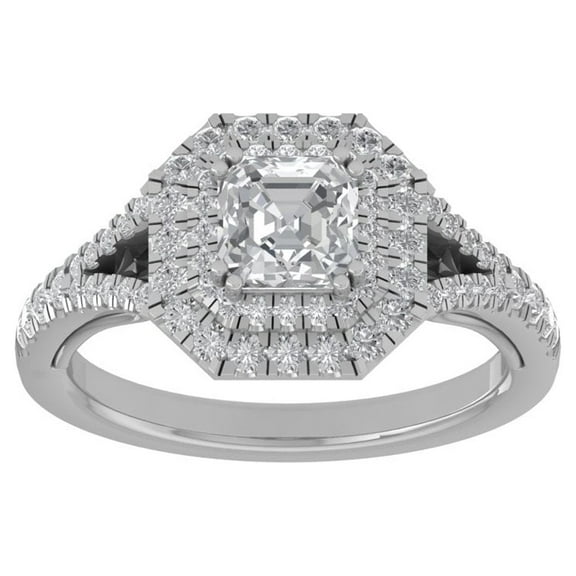 ARAIYA FINE JEWELRY 10K White Gold Round and asscher shape Diamond Engagement Ring (1 1/2 cttw, I2-I3 Clarity, I-J Color) Size 10