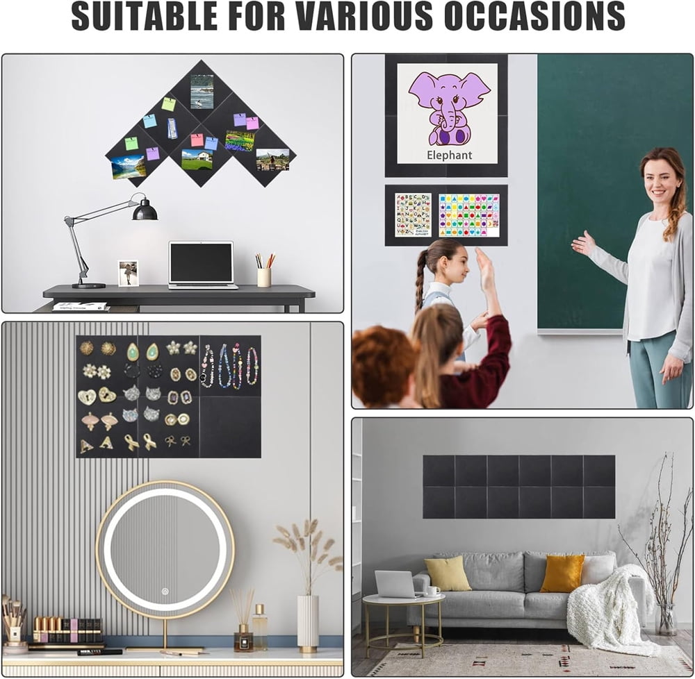 Yahome 12Pcs Large Cork Boards for Walls Cork Board 48 x 36 Inch ulletin Boards Alternative Cork Board for Office Home Classroom (Black)