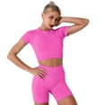 thumbnail image 2 of IBTOM CASTLE Women Workout Sets Yoga Outfits, Short Sleeve Crop Top + High Waisted Running Short Pants Gym Clothes Tracksuit, 2-Piece S Hot Pink, 2 of 6
