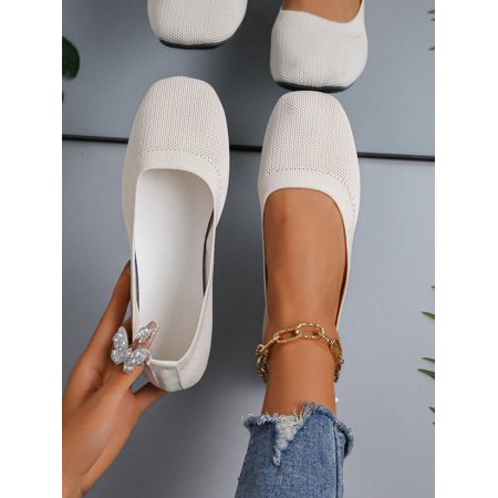 

ASWMXR Knitted Women‘s Flat Shoes Including Breathable Knitted Flat Shoes Elegant Pointed Dress Shoes And Lightweight Slip-On Shoes