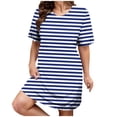 thumbnail image 2 of UPPADA Robe T-Shirt Décontractée d'Été pour Femme Grande Taille Sans Manches Évasée avec Poches Col Ras du Cou Plissée Robe Débardeur Coupe Ample Boho Plage Robes d'Été Bleu, TTTG, 2 of 7