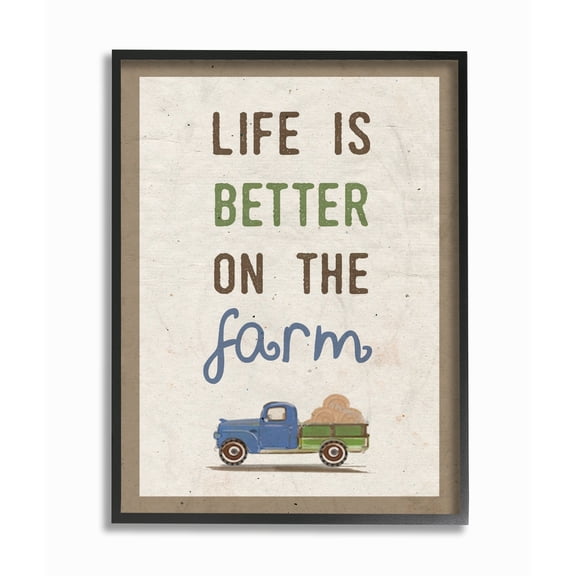 The Stupell Home Decor Collection Life Is Better Farm Truck Illustration Oversized Framed Giclee Texturized Art, 16 x 1.5 x 20