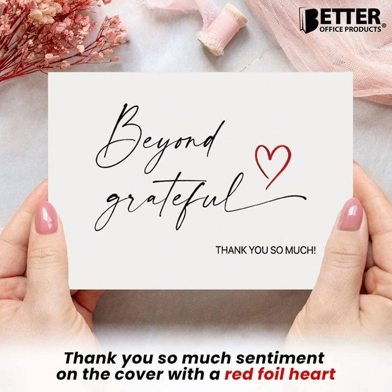 Better Office Products - 4x6 Thank You Cards, BEYOND GRATEFUL, Red