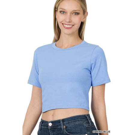 

Zenana Women s Short Sleeve Round Neck Cropped Tee Shirts Top (S-XL)