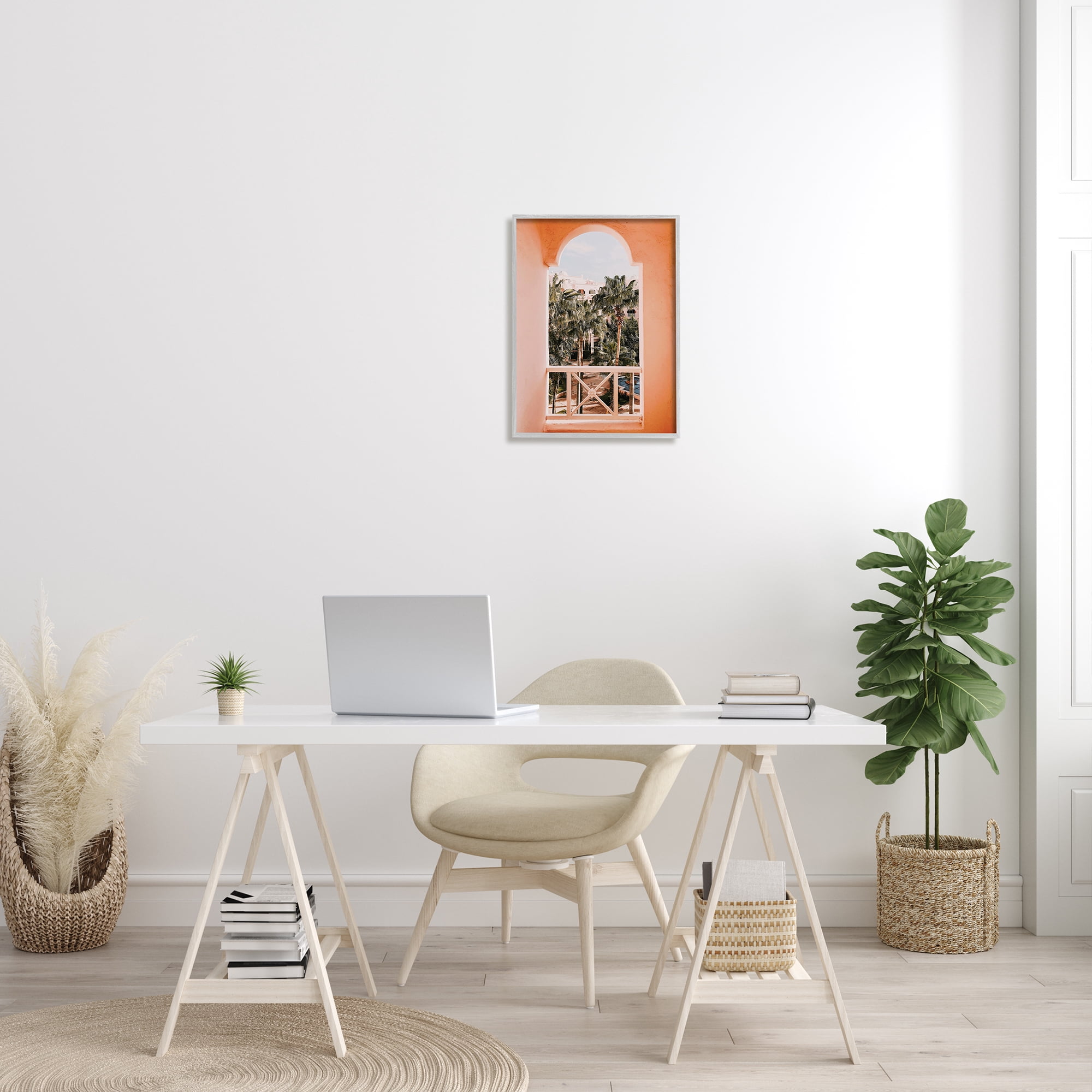 Stupell Tropical Palm Trees Window View Landscape Photography Gray Framed Art Print Wall Art