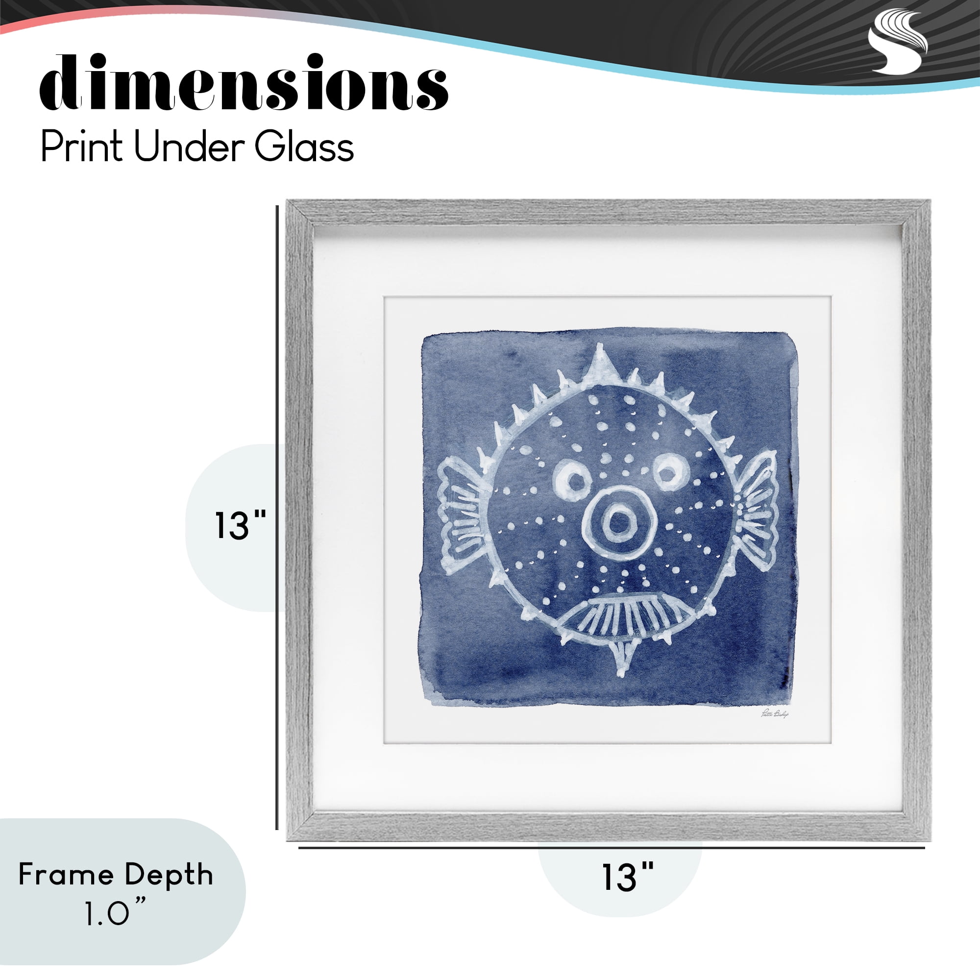 Stupell Industries White Blow Fish on Indigo Gray Framed Print Under Glass, design by Patti Bishop