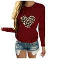 thumbnail image 2 of Kayannuo Clearance Fall Clothes For Women Women Valentine's Day Casual Long Sleeve O Neck Leopard Print Heart-shaped Top Wine, 2 of 4