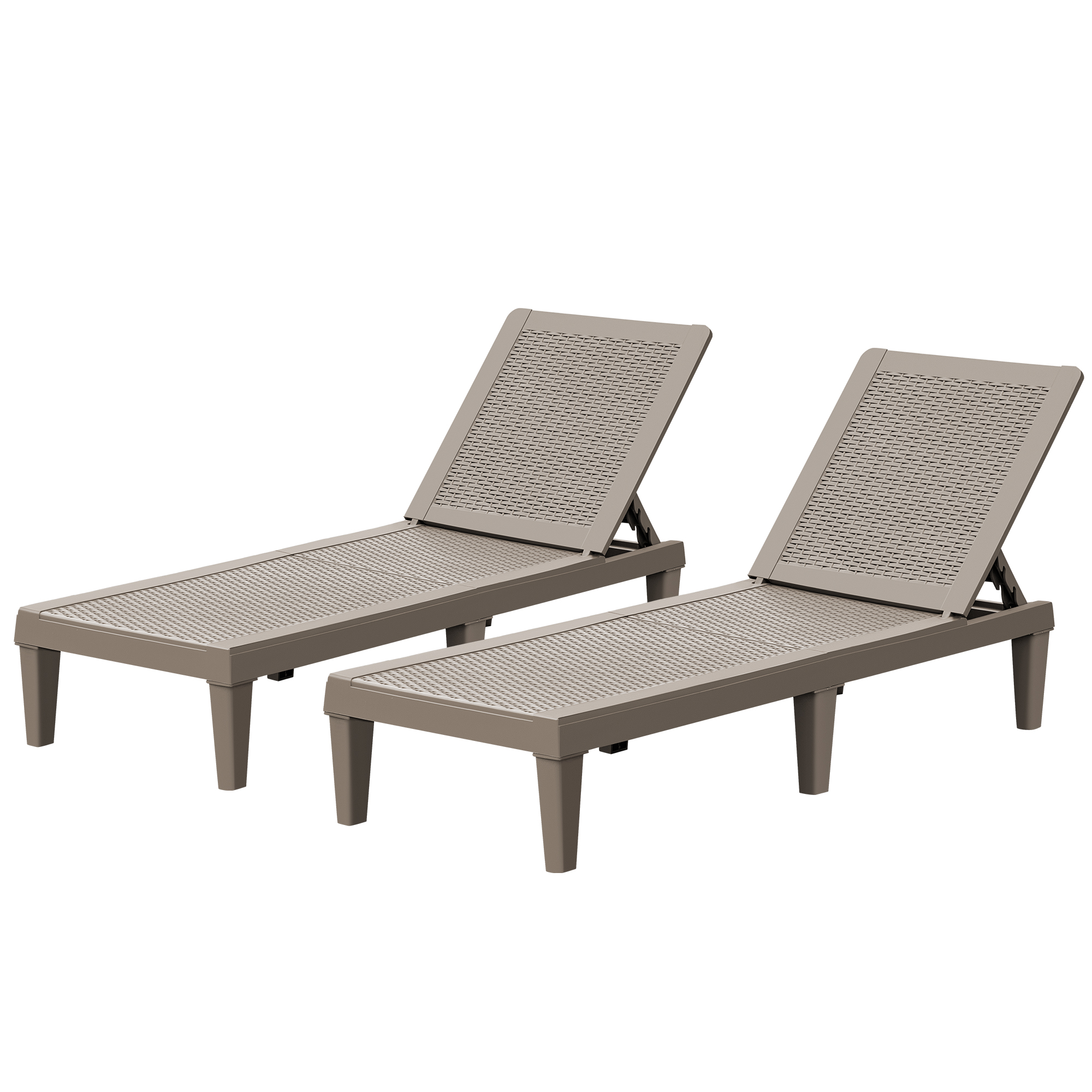 Vineego Set of 2 Patio Outdoor Chaise Lounge Chair Recliner with Adjustable Backrest, Light Taupe