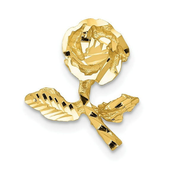 14K Yellow Gold Charm Pendant Satin & Diamond-Cut Rose Chain Slide