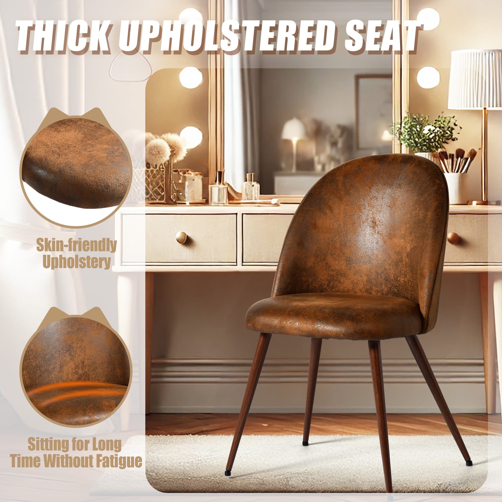 Homy Casa Set of 2 Modern Fabric Dining Chairs with Walnut Finish Metal Legs for Kitchen, Dining Room, and Breakfast Nook