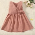 thumbnail image 4 of Toddler Girl Dress Summer Sleeveless Linen Cotton Dress Bow Kids Casual Dresses Clothes, 4 of 9