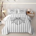 thumbnail image 2 of Manfei Grey Cheetah Print Bowknot Quilt Full for Girls Women,Geometric Stripes Full Bedspread Sets, 2 of 7