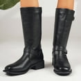 thumbnail image 6 of SACFOF Women's Mid Calf Boots Buckle Fashion Side Zipper Knee High Bootie Round Toe Chunky Heel Solid Suede Knee High Boot, 6 of 7