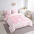 thumbnail image 3 of jejeloiu Personalized Gifts Bow Twin Bedding Sets 7-Piece,Letter H Bedding Comforter Set,Pink Geometric Checkered Sheet Sets For Child,Lightweight Room Decoration Reversible, 3 of 8