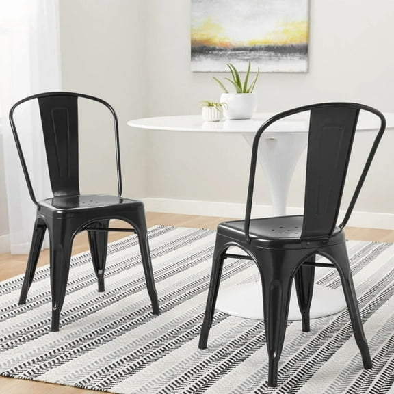 Furmax Set of 4 Metal Dining Chairs Stackable Indoor Industrial Vintage Chairs,Black