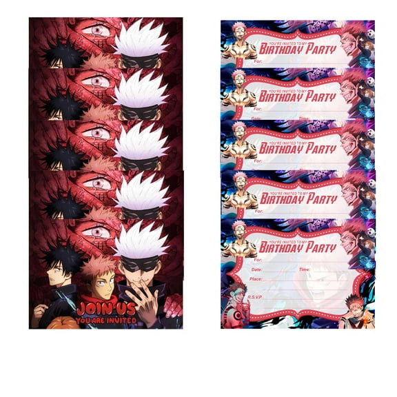 Jujutsu Kaisen Invitations Cards Stock Bulk Birthday Invite Fill-in Party Supplies Decorations for Boys Girls