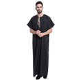 thumbnail image 4 of Kaftan for Men Button down Shirt Pocket Dress Slim Shirts for Men Slim Fit Pattern Dress Shirts Button down Shirt No Pocket Men's Casual Arab Middle Solid Color Round Neck Black XXL, 4 of 4