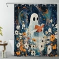 thumbnail image 6 of NEONWE Halloween Ghost Shower Curtain Cute Watercolor Floral Fall Forest Daisy Bathroom Shower Curtain Spooky Funny Rustic Art Home Decor, Waterproof Polyester Fabric with Hooks, 72Lx60W Inches, 6 of 6
