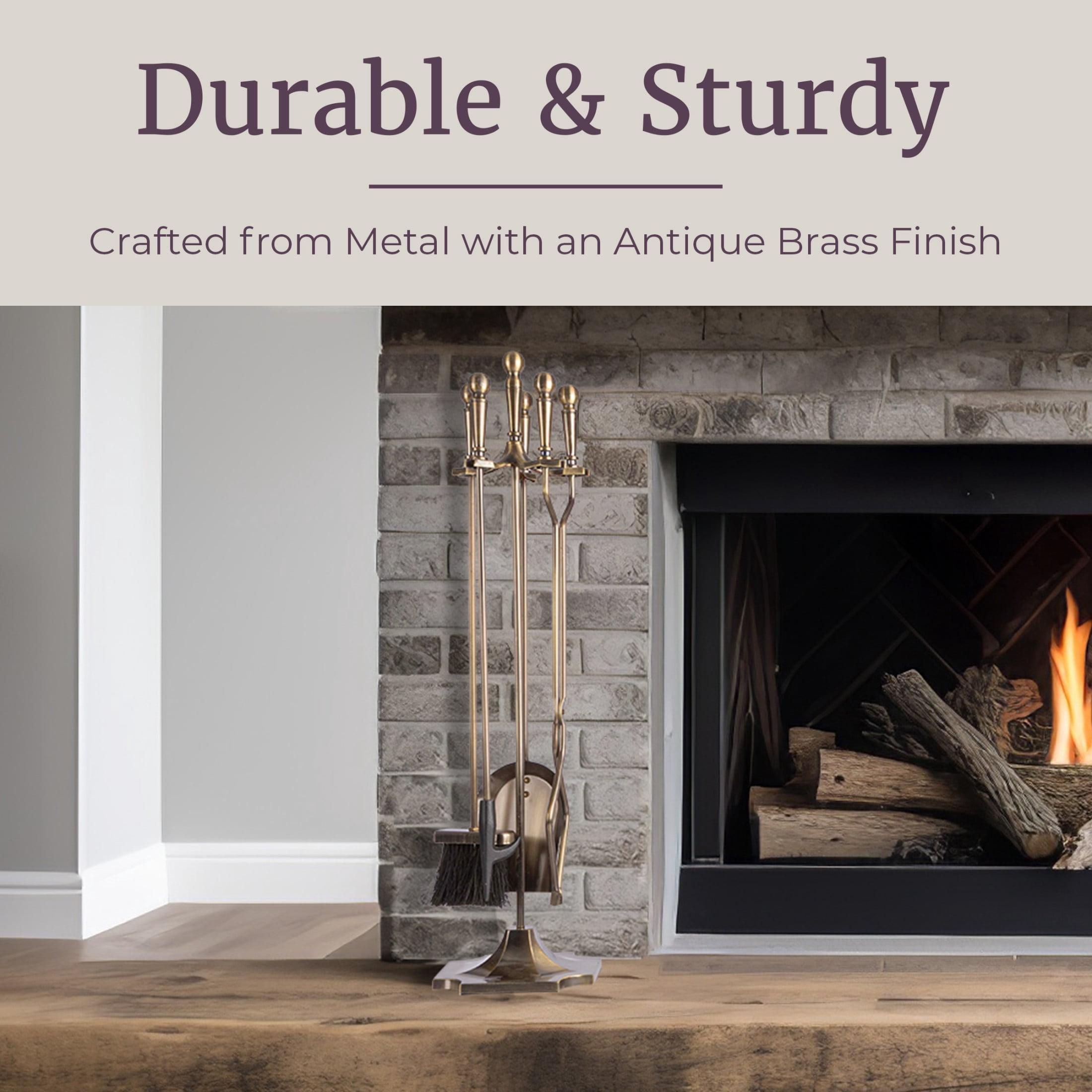 Lavish Home 5PC Indoor/Outdoor Fireplace Tool Set with Stand, Antique Brass