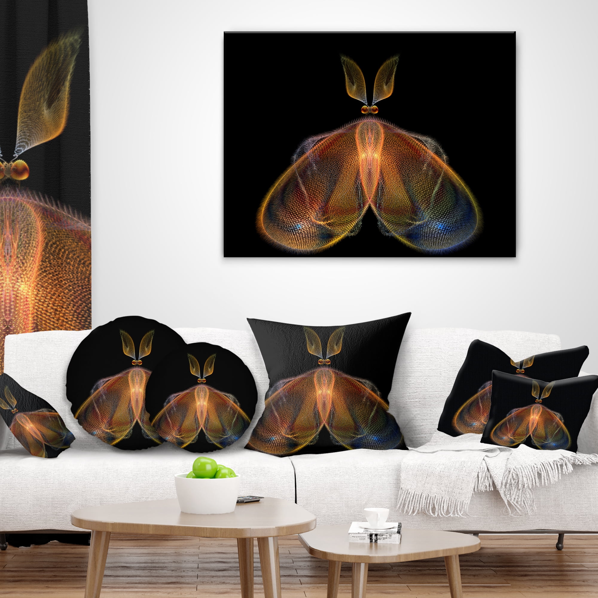 Designart Orange Fractal Butterfly in Dark - Abstract Throw Pillow - 16x16