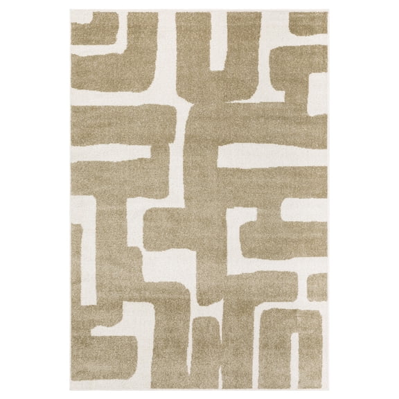 ROW by Oriental Weavers Quinn QUI09 - Machine Woven Area Rug - 5'3" x 7' - in Beige/ Ivory - Modern Style Bedroom, Bathroom, Entryway, Kitchen Rug