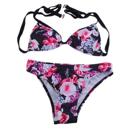 Unilife Women Ladies Bikini Set Floral Print Push Up Bra Bottom Beach ...