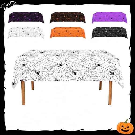 Twfbrm Halloween Tablecloth, Halloween Decorations 54x108 Inch Disposable Plastic Spider Web Table Cover, Waterproof Wipeable Rectangle Decorative Table Cloth for Birthday Dining Party Supplies