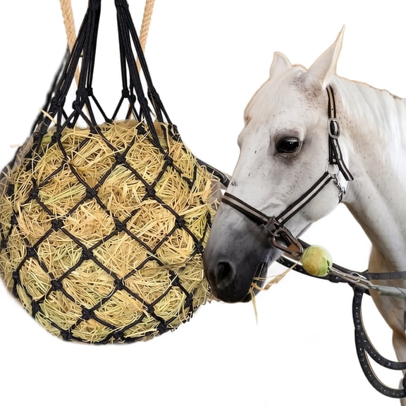34 inch Horse Hay Feeder Bag, Large Capacity Large Hole Hay Net, Durable Nylon Mesh Feeding Bag for Equine Livestock Barn Stable Grazing Slow Feed