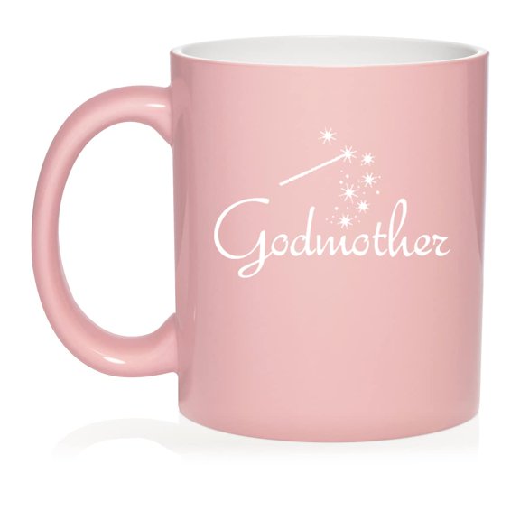 Godmother Ceramic Coffee Mug Tea Cup Gift for Her, Sister, Women, Family, Best Friend, Grandma, Cousin, Mom, Cute, Girlfriend, Wife, Mother’s Day, Baptism, Birthday, Housewarming (11oz Light Pink)