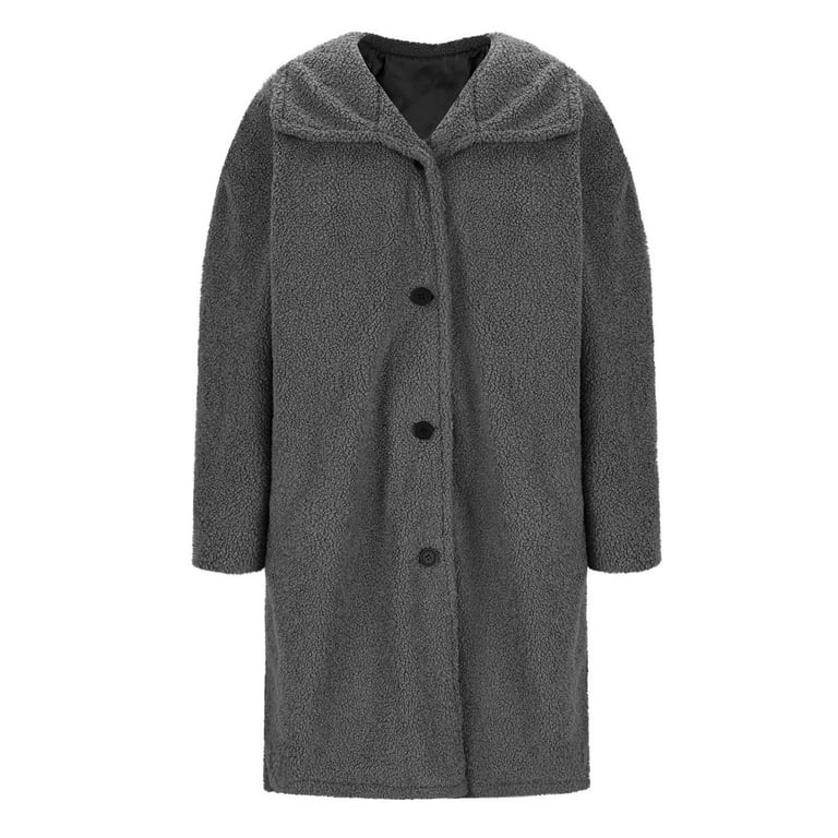 TFEOQRY Women's Winter Long Plush Top Jacket Solid Color Long