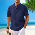 thumbnail image 2 of Big and Tall Shirts for Men Soild Color Shirt Short Sleeve Hippie Casual Band Collar Summer Beach T Shirts Large Tall Mens Nightshirts for Men Sizes Packs of The Pocket T XL, 2 of 9